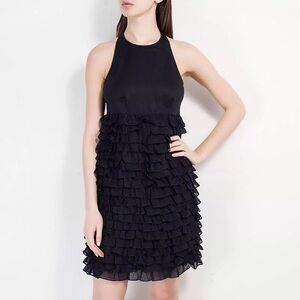 Burberry London Black Cotton Tiered Ruffle Bottom Sleeveless Dress